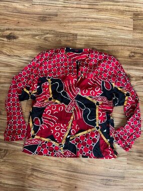 Choon Vintage 80’s Dynasty Inspired Top Bold Red & Black Long Sleeve Patterned 8